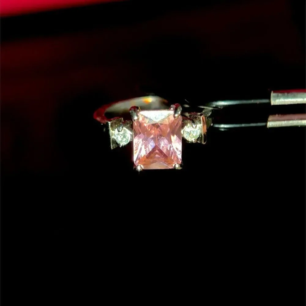Emerald Cut‎ Pink/White Stone Ring
